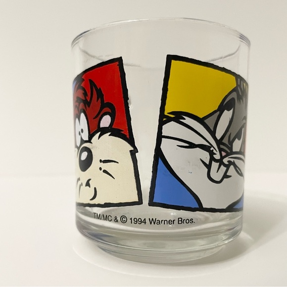 1994 Looney Tunes Bugs Bunny Daffy Duck Tazmanian Devil Clear Glass Cup Mug - Picture 12 of 16